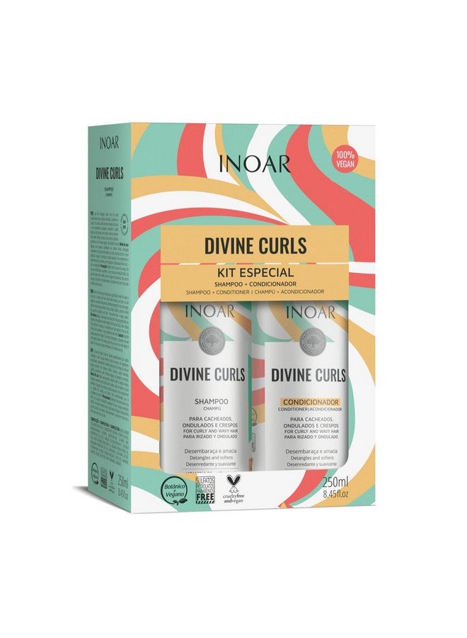 Divine Curls Shampoo And Conditioner Set Frizz Free Shiny Flexible Curls Hair Product Curly Hair Care Product Vegan Hair Product Cruelty Free Haircare For Men And Women (8.4 Oz. Each Bottle)