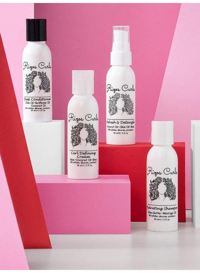 4Step Travel Kit For Curly Hair: Curl Defining Cream Shampoo Conditioner Refresh & Detangle (2 Fl Oz Each)
