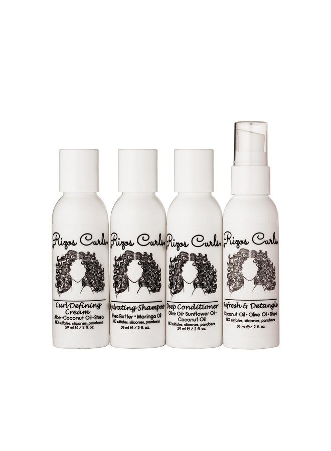 4Step Travel Kit For Curly Hair: Curl Defining Cream Shampoo Conditioner Refresh & Detangle (2 Fl Oz Each)