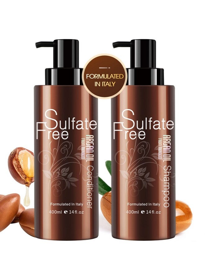Natural Organic Sulfate Free Moroccan Argan Oil Shampoo And Conditioner Set Color Safe Treatment Uv Protection Intense Moisturizing For Dry Damaged Frizzy Volumizing For Thin Hair 14 Ounce