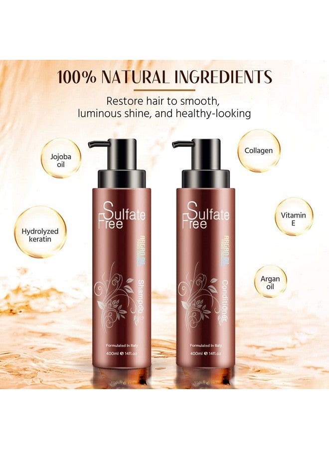 Natural Organic Sulfate Free Moroccan Argan Oil Shampoo And Conditioner Set Color Safe Treatment Uv Protection Intense Moisturizing For Dry Damaged Frizzy Volumizing For Thin Hair 14 Ounce