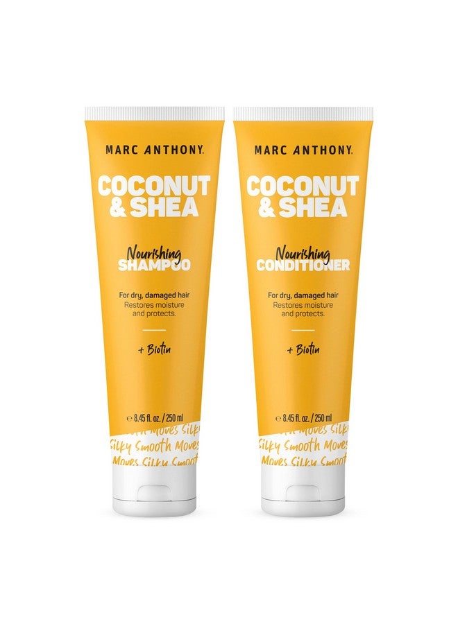 Hydrating Coconut Oil & Shea Butter Shampoo Biotin Shampoo And Conditioner Bundle Sulfate Free Color Safe Anti Frizz Gift Set For Dry Damaged Hair 8.45 Ounce (Pack Of 2)
