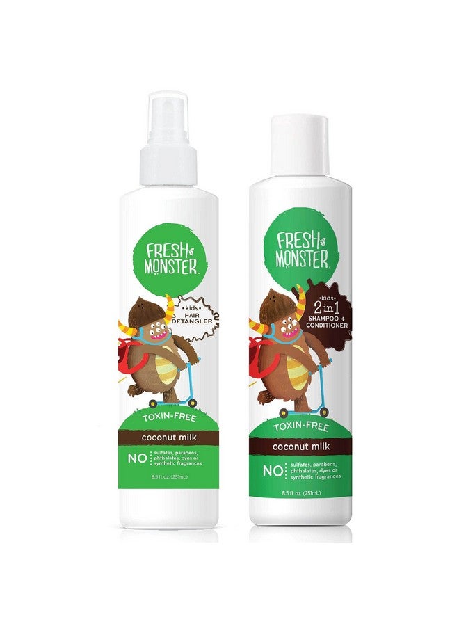 Kids Hair Detangler Spray & 2In1 Shampoo & Conditioner Combo Toxinfree Hypoallergenic & Natural Coconut (8.5 Oz Detangler & 8.5 Oz 2In1 Shampoo & Conditioner)