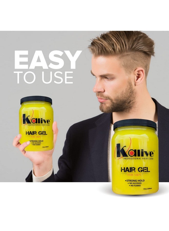 Kalive Men'S Hair Styling Gel 64 Oz Stronghold And Light Shine All Day Mens Hair Product Fresh Scent No Flaking Or Alcohol