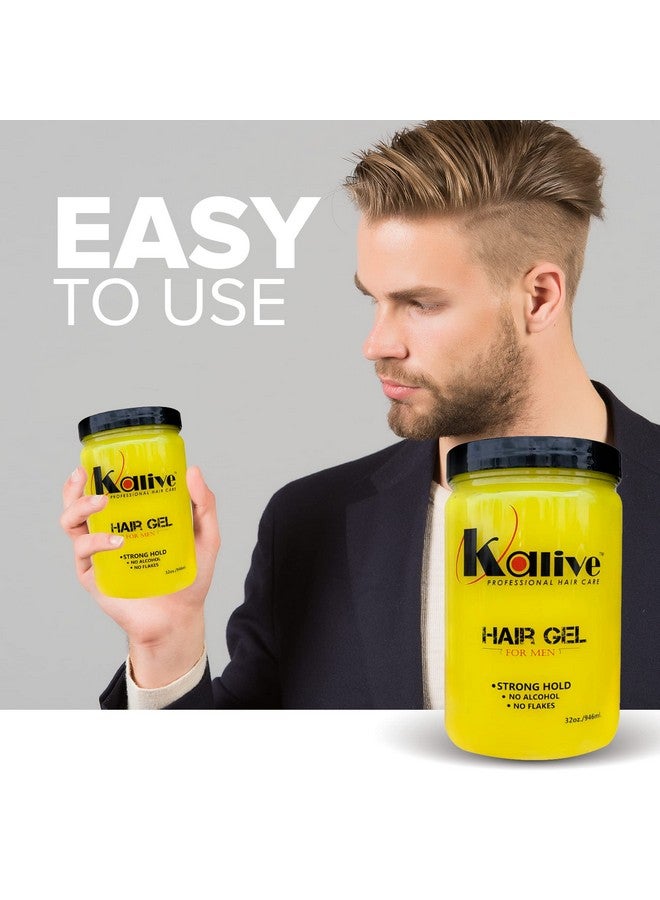 Kalive Men'S Hair Styling Gel 32 Oz Stronghold And Light Shine All Day Mens Hair Product Fresh Scent No Flaking Or Alcohol