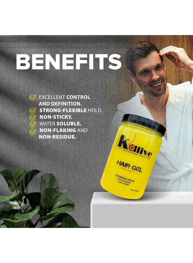 Kalive Men'S Hair Styling Gel 32 Oz Stronghold And Light Shine All Day Mens Hair Product Fresh Scent No Flaking Or Alcohol