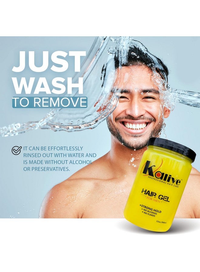 Kalive Men'S Hair Styling Gel 32 Oz Stronghold And Light Shine All Day Mens Hair Product Fresh Scent No Flaking Or Alcohol