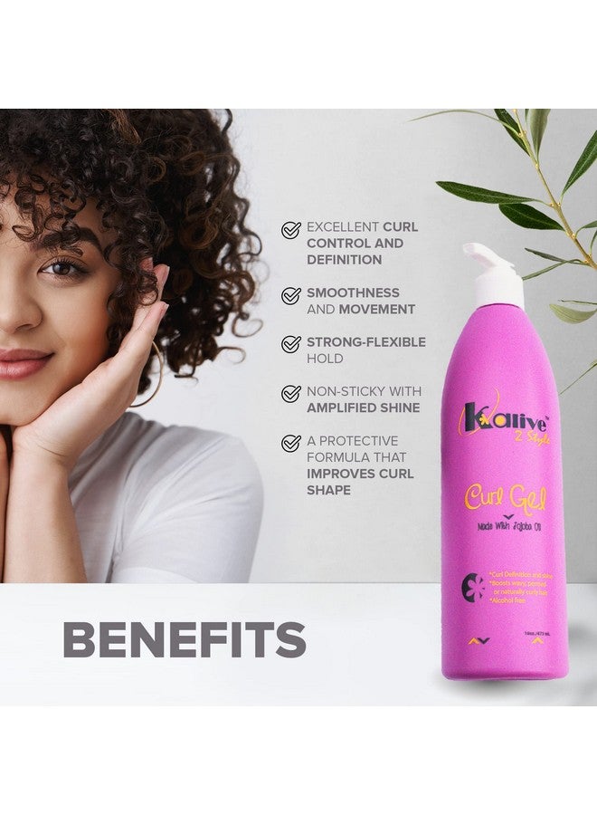 Kalive Curl Gel 16 Oz For Curly Hair. This Hair Product For Women Defines All Types Of Curls Waves And Hair Textures Natural Or Permed.