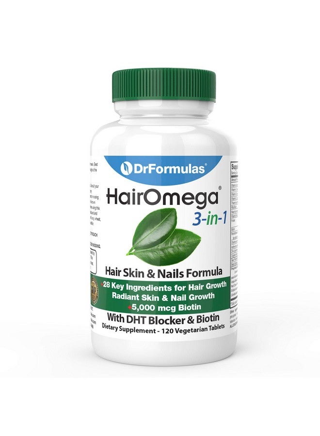 Hairomega 3In1 Hair Growth Vitamins With Dht Blocker Biotin For Women & Men ; Hair Skin And Nails Supplement For Hair Loss 120 Pills