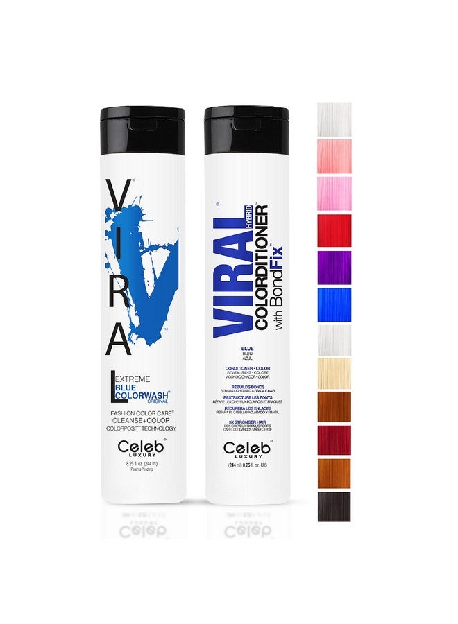 Viral Duo Color Depositing Colorwash Shampoo & Conditioner Set + Bondfix Bond Rebuilder Semi Permanent Hair Color Vegan Hair Dye Blue
