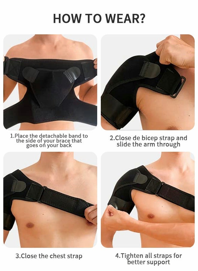 Shoulder Brace, Shoulder Support and Compression Sleeve for Torn Rotator Cuff, Dislocated Shoulder, Pain Relief, Adjustable Fits Shoulder Brace Immobilizer Strap with Ice Pack Pocket