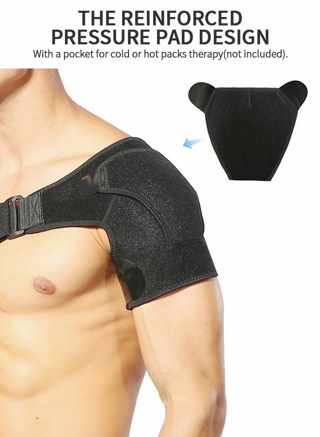 Shoulder Brace, Shoulder Support and Compression Sleeve for Torn Rotator Cuff, Dislocated Shoulder, Pain Relief, Adjustable Fits Shoulder Brace Immobilizer Strap with Ice Pack Pocket