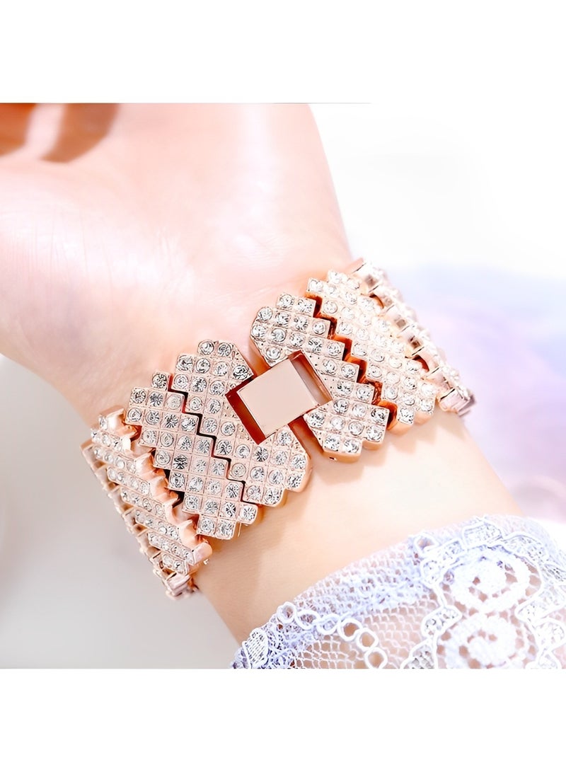 Women's Quartz Watches with Square Dial & Diamond Plated Cuban Link Strape Iced Out Watch Fashion Bracelet Wrist Watch