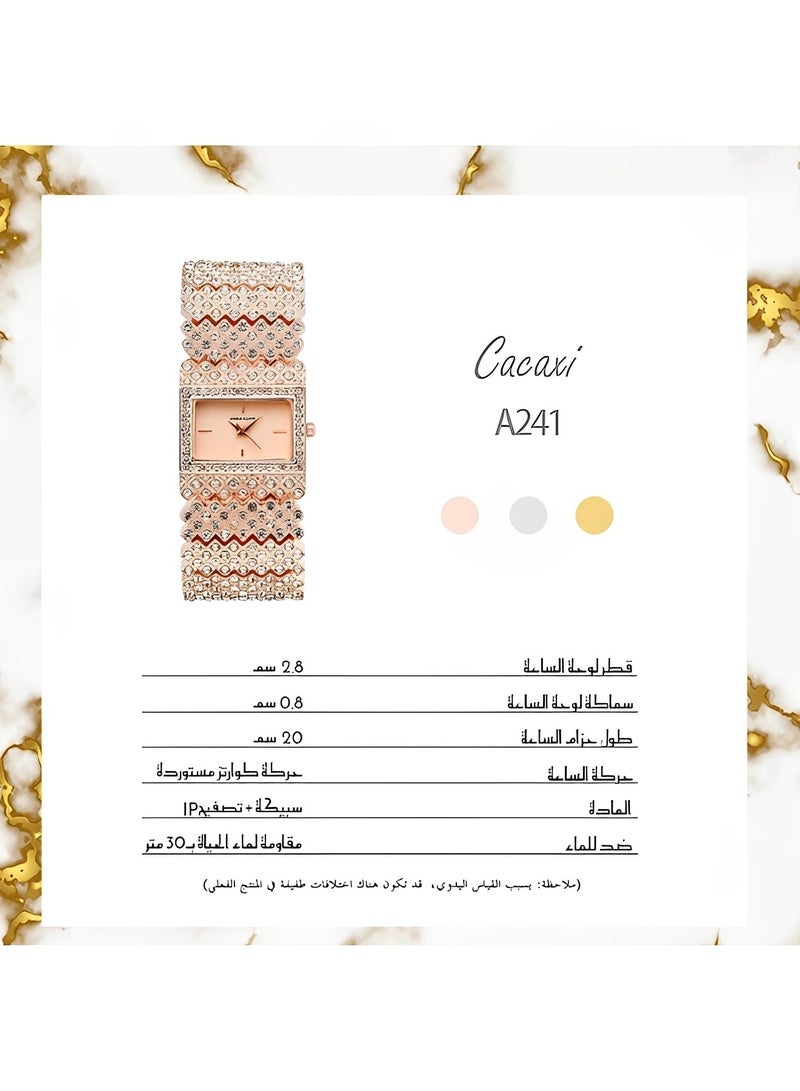 Women's Quartz Watches with Square Dial & Diamond Plated Cuban Link Strape Iced Out Watch Fashion Bracelet Wrist Watch
