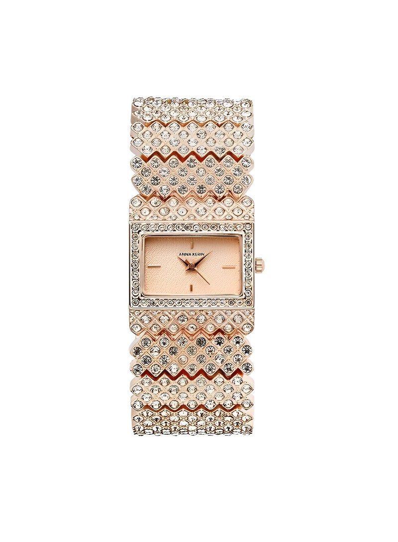 Women's Quartz Watches with Square Dial & Diamond Plated Cuban Link Strape Iced Out Watch Fashion Bracelet Wrist Watch