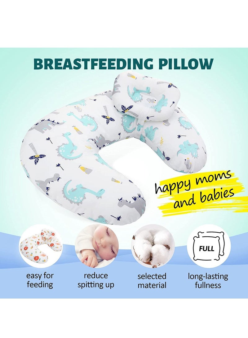 Baby Breastfeeding Nursing Pillow,Positioner,Machine Washable U Shape Nursing,Infant Support Pillow Bonus Head Positioner,Adjustable Pillow For Breastfeeding (Dinosaur)