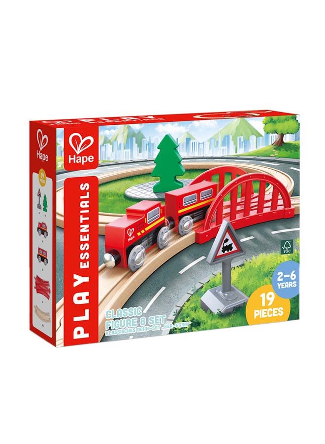 Wooden Classic Figure8 Train And Railway Set 19-Piece