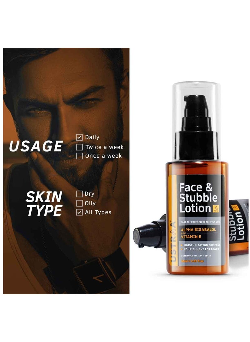 USTRAA Beard Growth Oil 35ml And Face Stubble lotion 60ml Combo Pack of 2
