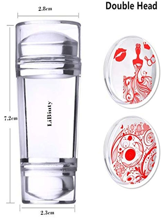 Nail Art Stamper Dual Head Clear Jelly Nail Polish Transfer Stamper Extra 4Pcs Silicone Heads & 1 Scraper Manicure Nail Art Tool