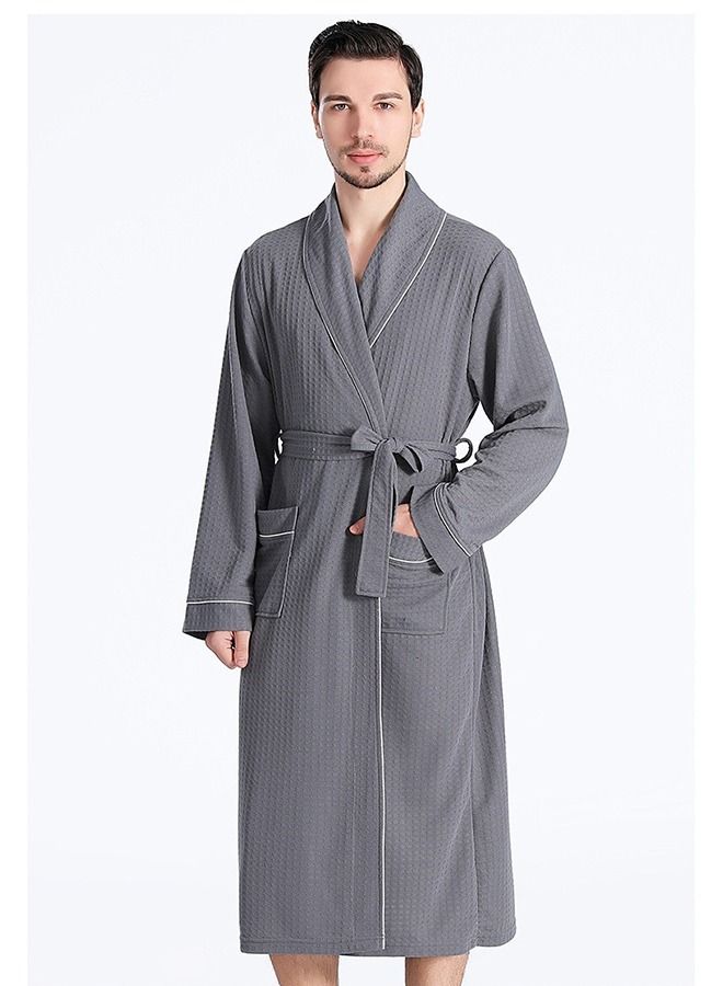 Cotton Hooded Bathrobe, Hooded Bathrobe with Piping - Lightweight, Long, Super Soft Spa Pajama Robe, Luxurious Bathrobe Waffle Fabric for Bathroom, Bedroom, Indoor and Outdoor