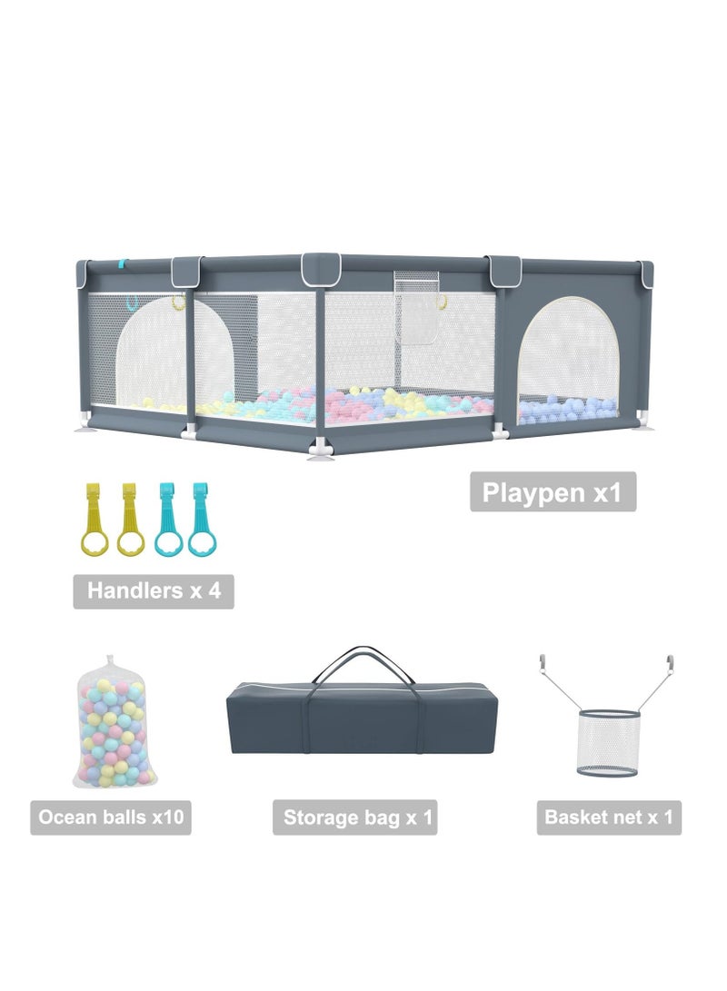 Indoor & Outdoor Infant Safety Activity Center Anti-Slip Base, Children's Fences Packable (Grey, 160*200CM)