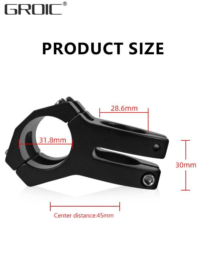 31.8mm*28.6mm Bike Stem, 45mm Short Mountain Road Bike Stem, Aluminum Alloy Mountain Bike Stem Riser Short Handlebar Stem for Most Bicycle, Road Bike, MTB, BMX, Fixie Gear, Cycling Riser