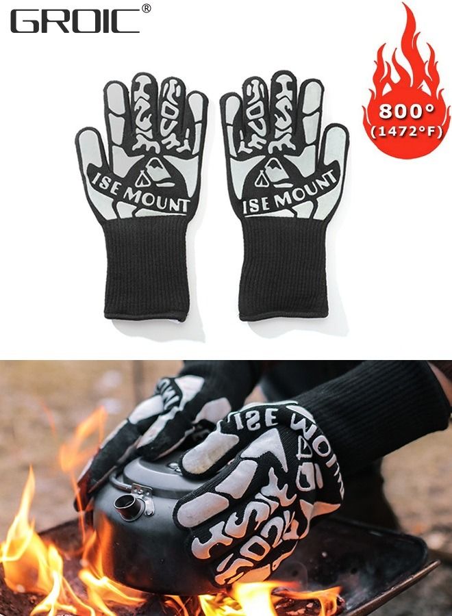 1 Pair BBQ Gloves, Oven Gloves 1472℉ Extreme Heat Resistant, Grilling Gloves Silicone Non-Slip Oven Mitts, Kitchen Gloves for BBQ, Grilling, Cooking, Baking(One Size Fits Most, Black)