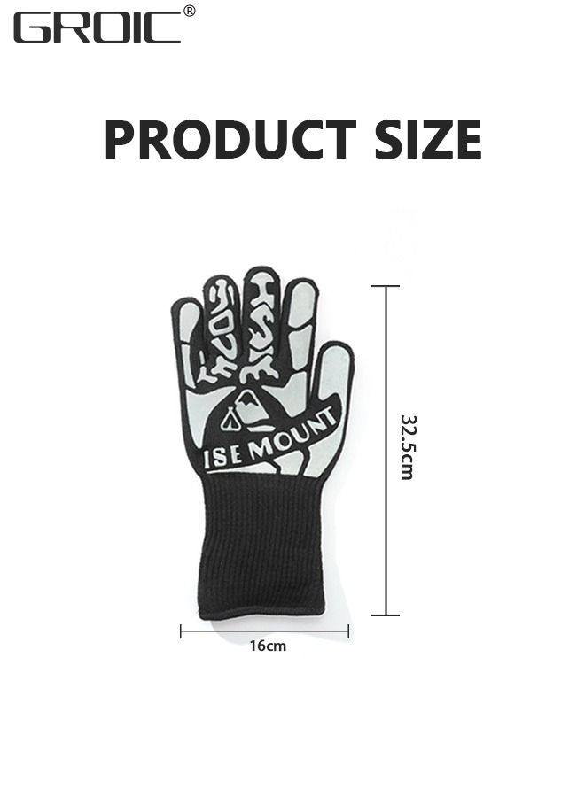 1 Pair BBQ Gloves, Oven Gloves 1472℉ Extreme Heat Resistant, Grilling Gloves Silicone Non-Slip Oven Mitts, Kitchen Gloves for BBQ, Grilling, Cooking, Baking(One Size Fits Most, Black)