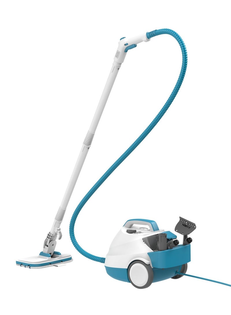 Pressurized Steam Cleaner, 2000W, 4 Bar Pressure With 8 Accessories, 1.2L Removable Tank, 180° Pivoting Floor Head,  Ideal for All Sealed Floors 2000 W BHSMP2008-GB White/Blue