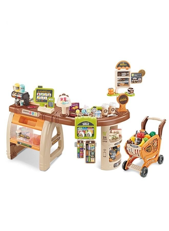 65pcs Home Pretend Supermarket Accessories With Trolley Role Play Set Toy For Kids 85*51*38