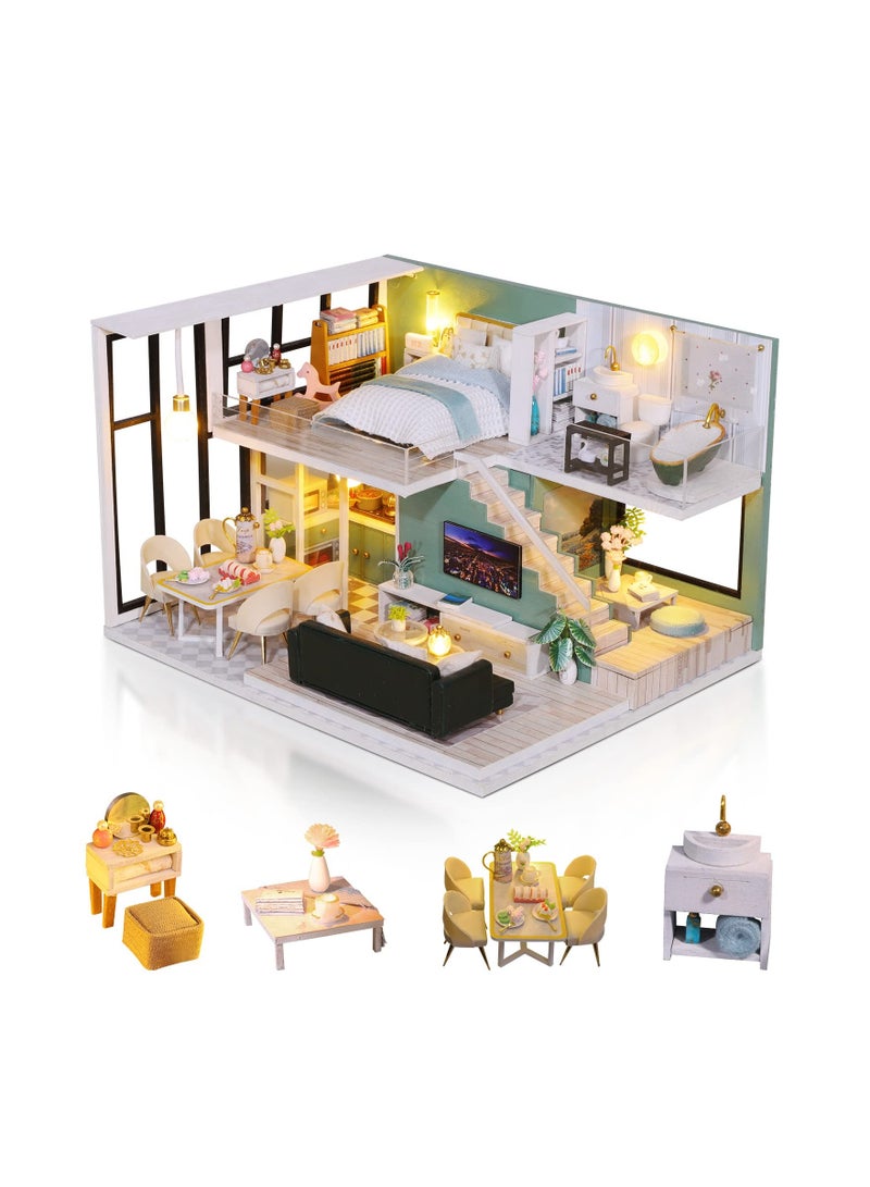 DIY Miniature Dollhouse Kit 1:24 Scale Mini Handmade Wooden Doll House with Music Furniture Great Craft Gift for Birthday Mother's Day Kids Teens Adults Assemble the Villa Model Gift