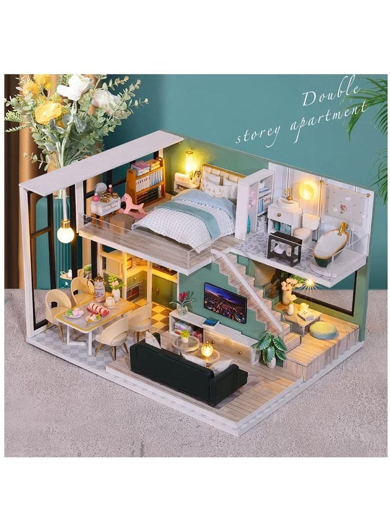 DIY Miniature Dollhouse Kit 1:24 Scale Mini Handmade Wooden Doll House with Music Furniture Great Craft Gift for Birthday Mother's Day Kids Teens Adults Assemble the Villa Model Gift