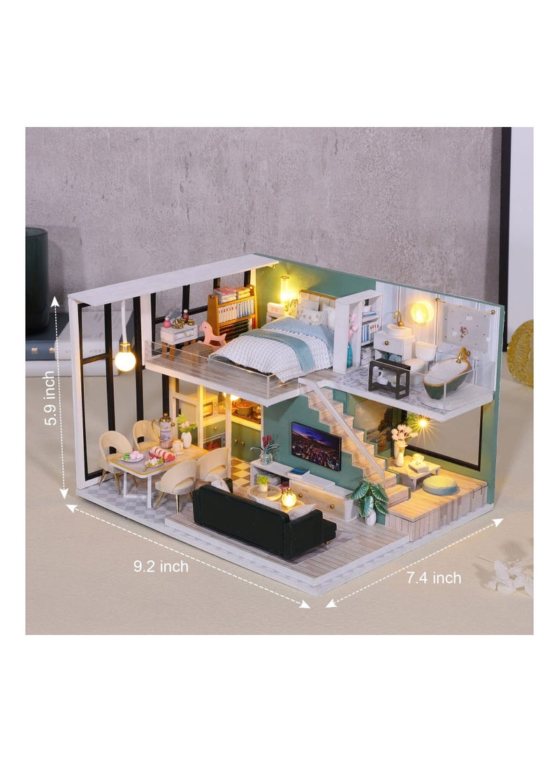 DIY Miniature Dollhouse Kit 1:24 Scale Mini Handmade Wooden Doll House with Music Furniture Great Craft Gift for Birthday Mother's Day Kids Teens Adults Assemble the Villa Model Gift