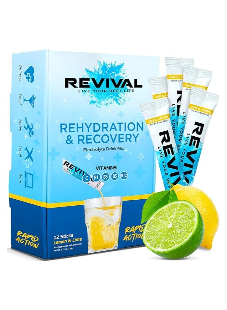 Revival Rapid Rehydration Electrolytes Powder Lemon & Lime 12 Sachet
