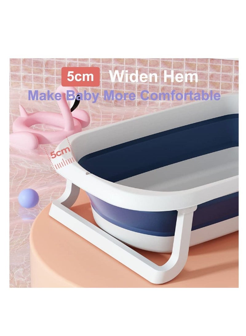 Baby Folding Bathtub, Portable Collapsible Toddler Bath Tub With Baby Cushion Temperature Sensor Drain Hole and Bath for Newborn/Infant/Toddler, Sitting Lying Large Safe Bathtub Blue