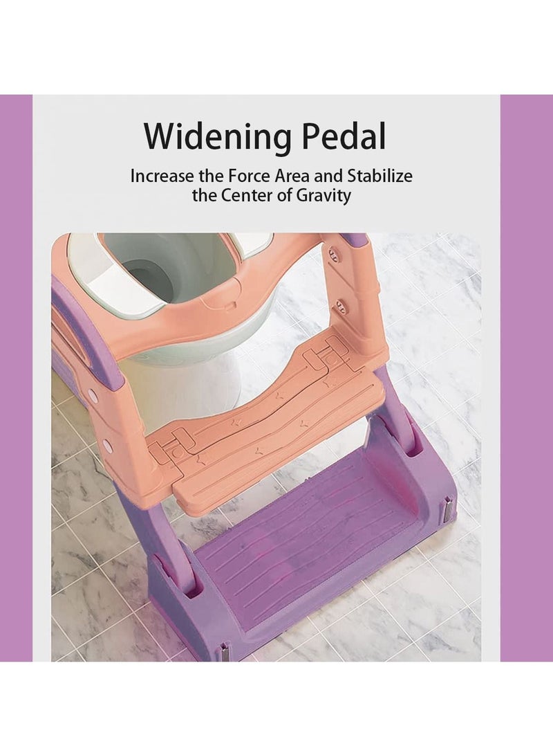 Toilet Training Seat,With Pedal Stool Ladder Foldable Toddler Toilet Seat,With Anti-Slip Pads,2 In 1 Kids Potty Training Toilet Splash Proof Plate Suitable,For Boys And Girls (purple)