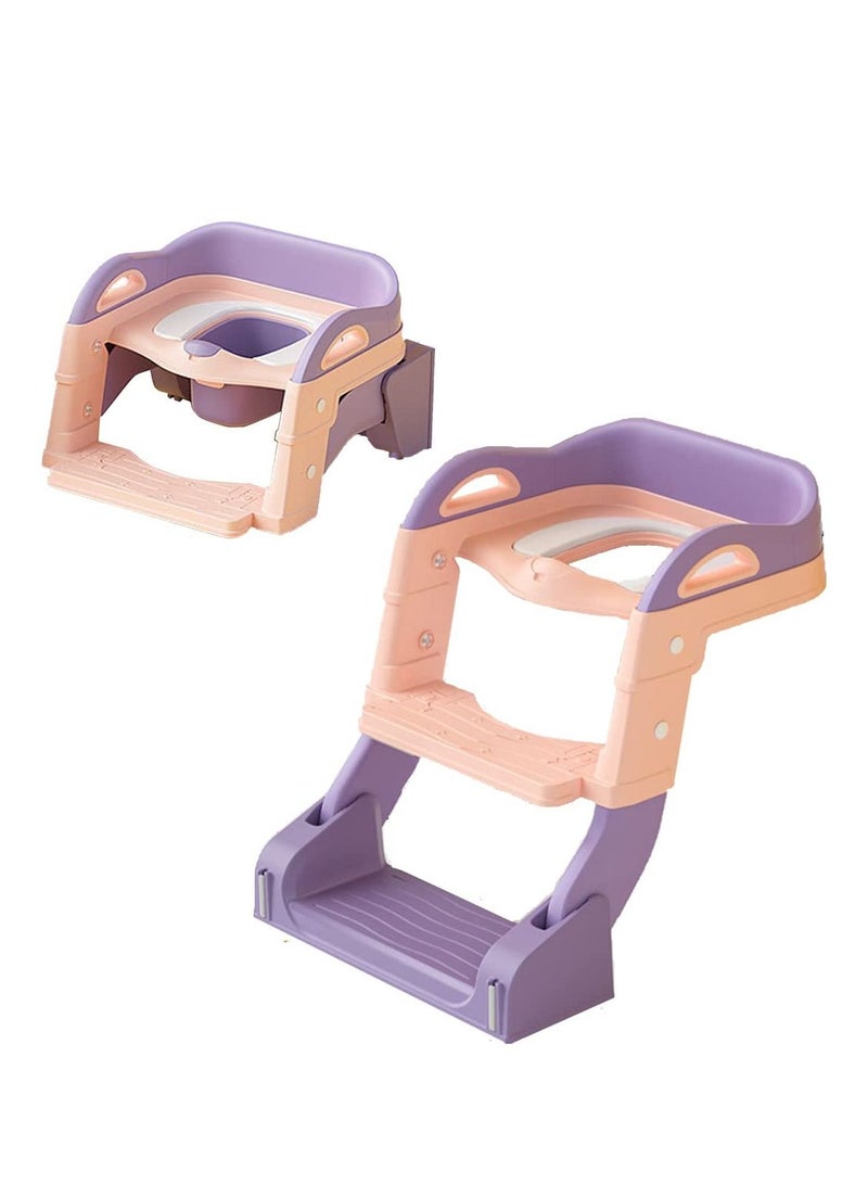 Toilet Training Seat,With Pedal Stool Ladder Foldable Toddler Toilet Seat,With Anti-Slip Pads,2 In 1 Kids Potty Training Toilet Splash Proof Plate Suitable,For Boys And Girls (purple)