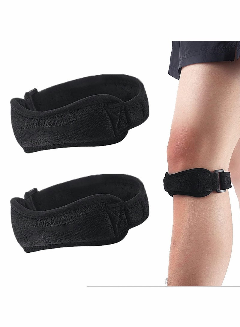 Patella Knee Strap 2 Pack Support Brace for Running Pain Relief Adjustable Neoprene Compression Patellar Tendon Weightlifting Working Out, -Black