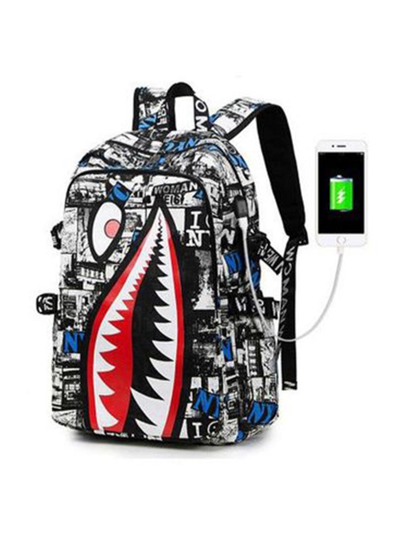 School Backpacks, Shark Bookbags Boys Schoolbag With USB, Unisex Kids Lightweight Water Resistant Backpacks