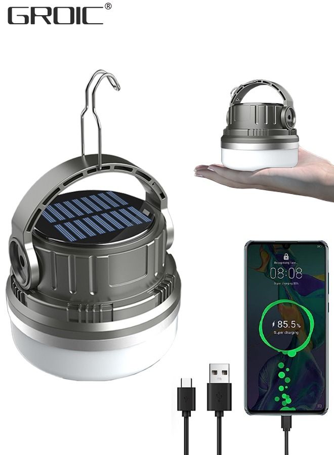 Solar LED Camping Lantern, USB Rechargeable Camping Lamp Flashlights & Power Bank, Camping Light Waterproof Portable Outdoor Tent Light for Hurricane, Power Outages, Home, Hiking Fishing Camping