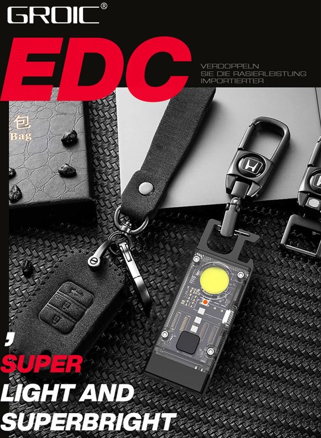 LED Mini COB Flashlights Solar/Rechargeable Multi Function, 1000 High Lumen Super Bright 9 Light Modes Light Waterproof Portable Led Work Light, Pocket Light With Bottle Opener And Magnet Base