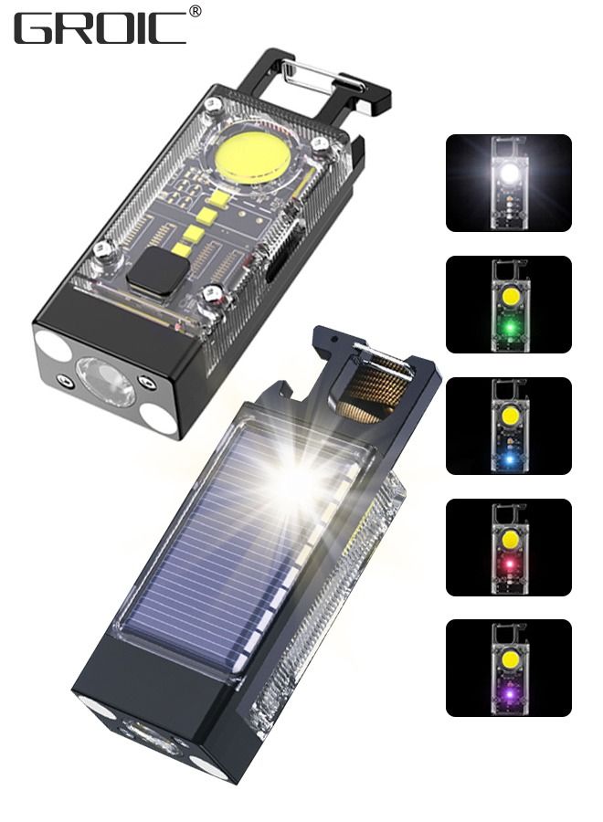 LED Mini COB Flashlights Solar/Rechargeable Multi Function, 1000 High Lumen Super Bright 9 Light Modes Light Waterproof Portable Led Work Light, Pocket Light With Bottle Opener And Magnet Base