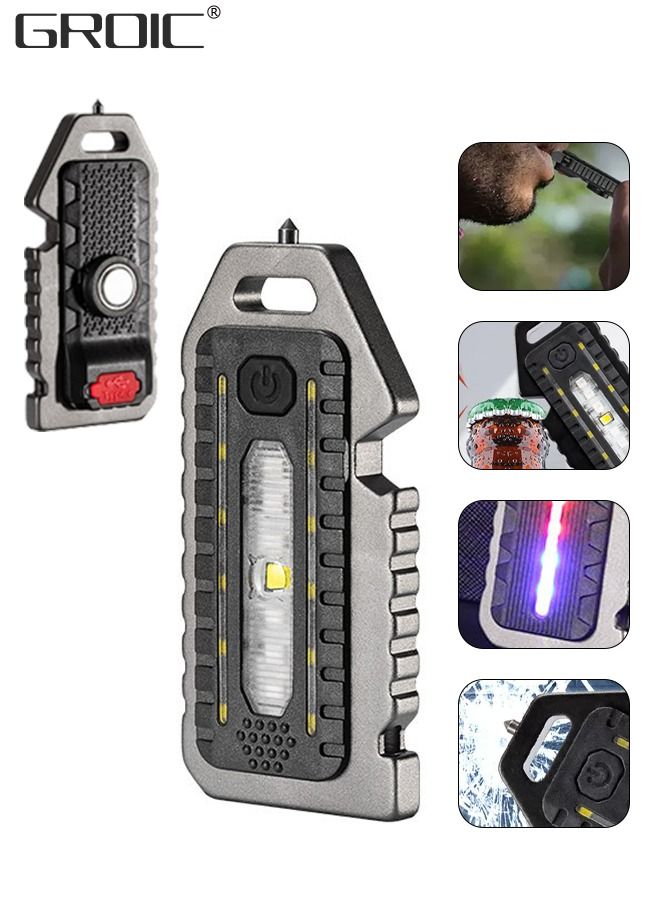 LED Mini COB Flashlights 1000 High Lumen, Super Bright 5 Light Modes Light, Rechargeable Cob Waterproof Portable Led Work Light, Portable Pocket Light With Bottle Opener And Magnet Base