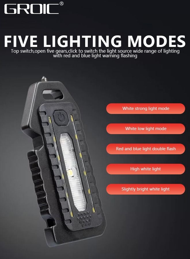 LED Mini COB Flashlights 1000 High Lumen, Super Bright 5 Light Modes Light, Rechargeable Cob Waterproof Portable Led Work Light, Portable Pocket Light With Bottle Opener And Magnet Base