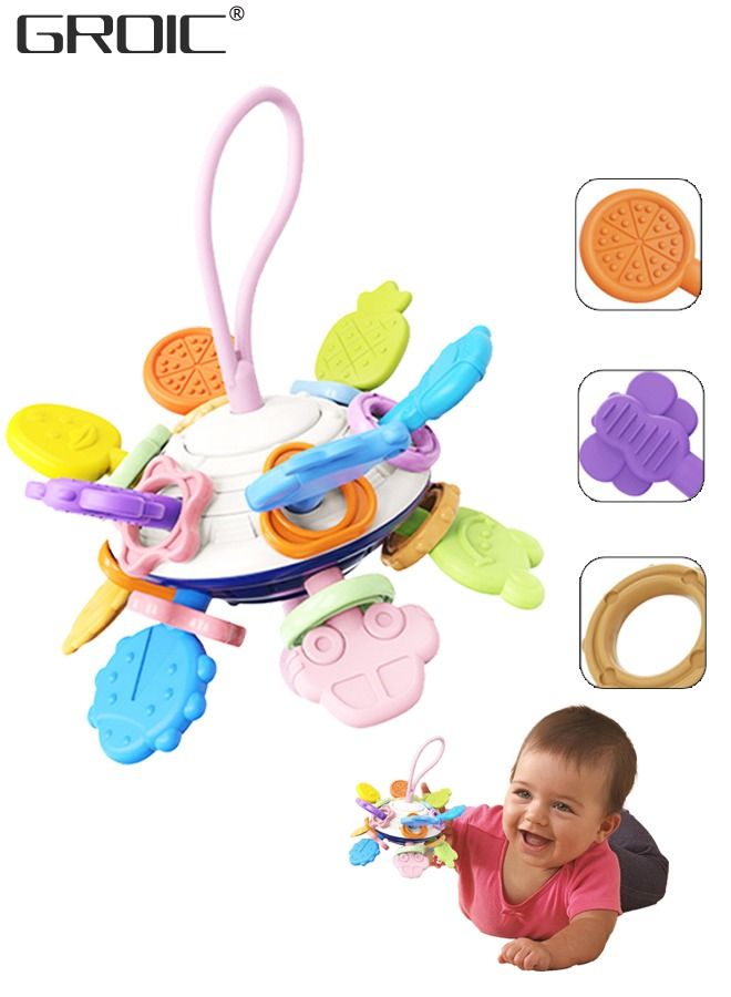 Montessori Toys, Baby Sensory Toys 6-12-18 Months, Flying Saucer Silicone Pull String Learning Toys, Bath Travel Teething Activity Toys for Toddlers, Fine Motor Skills Travel Toys Educational Toy