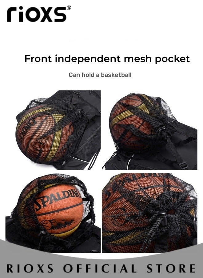 Drawstring Basketball Backpack with sports towel Foldable Soccer Backpack Gym Bag with Detachable Ball Mesh Bag for Basketball Volleyball Baseball Yoga