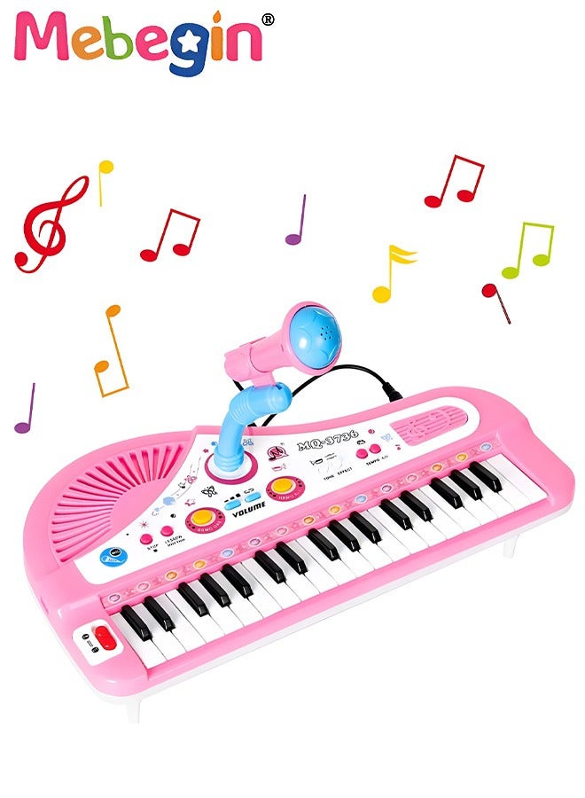 Kids Piano Keyboard, Musical Learning Educational Toy for Beginners 37 Keys Portable Piano Electronic Keyboard with Microphone 24 Demo 8 Percussions 4 Tones, Birthday Gifts for Kids