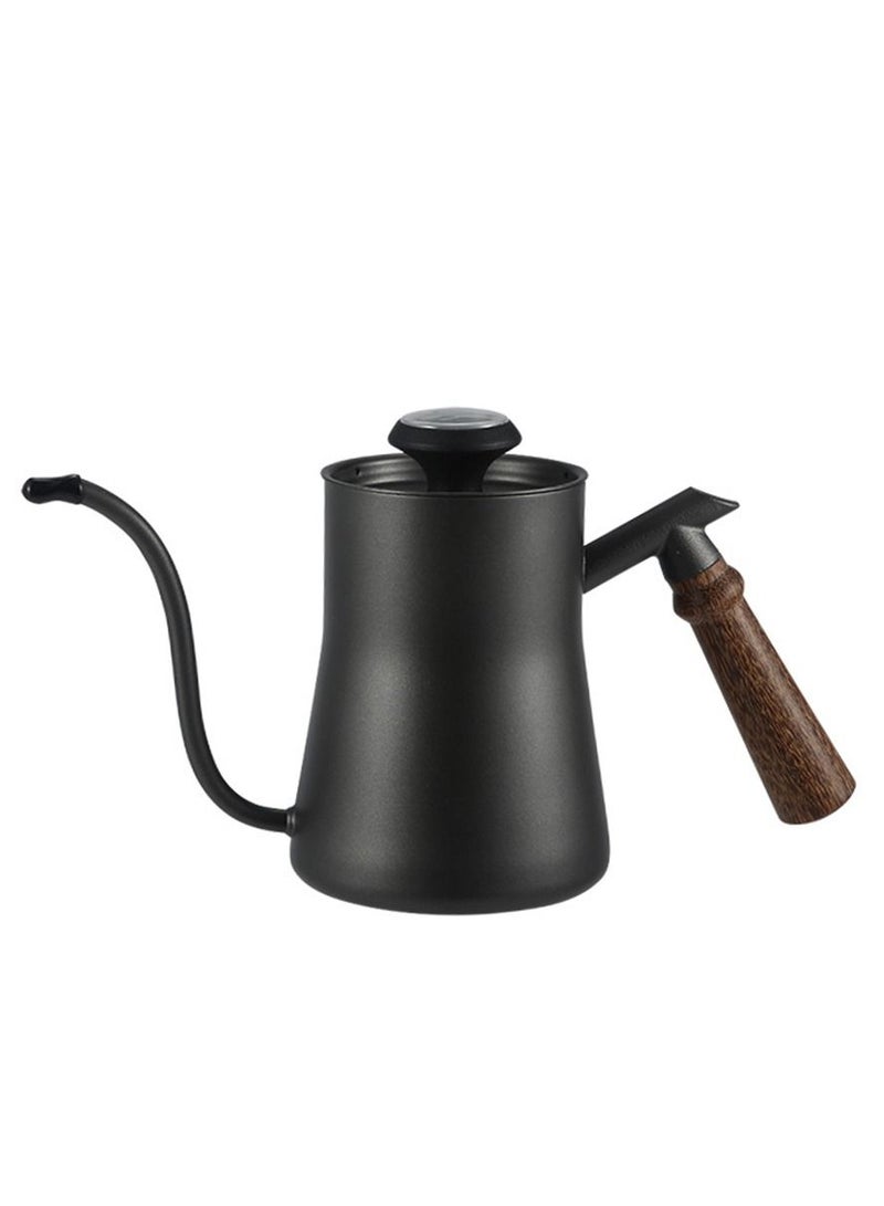 550ml Coffee Kettle with Thermometer Pour over Kettle Stainless Steel Tea Kettle Stovetop Coffee Tea Pot with Wood Handle for Drip Coffee(Black)