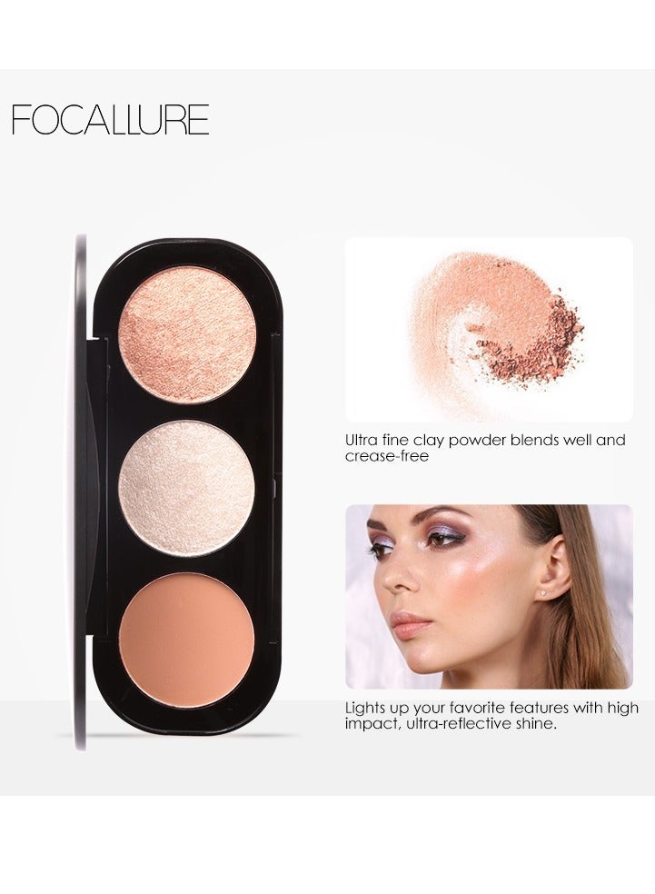 Set of Glowmax Hydrating Primer + Concealer with High Cover Brush Soft Matte Complete Concealer + Perfect Base Lasting Poreless Liquid Foundation-01 Ivory + Focallure Blush & Highlighter Palette #3