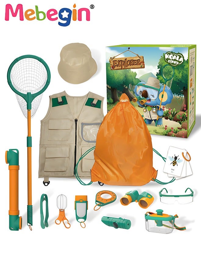 Kids Outdoor Explorer Kit, Bug Catching Kit, Nature Adventure Kit with Butterfly net, Binoculars, Hat,Vest, Whistle, Exploration Toys Kids Camping Gear, Educational Toys for Kids